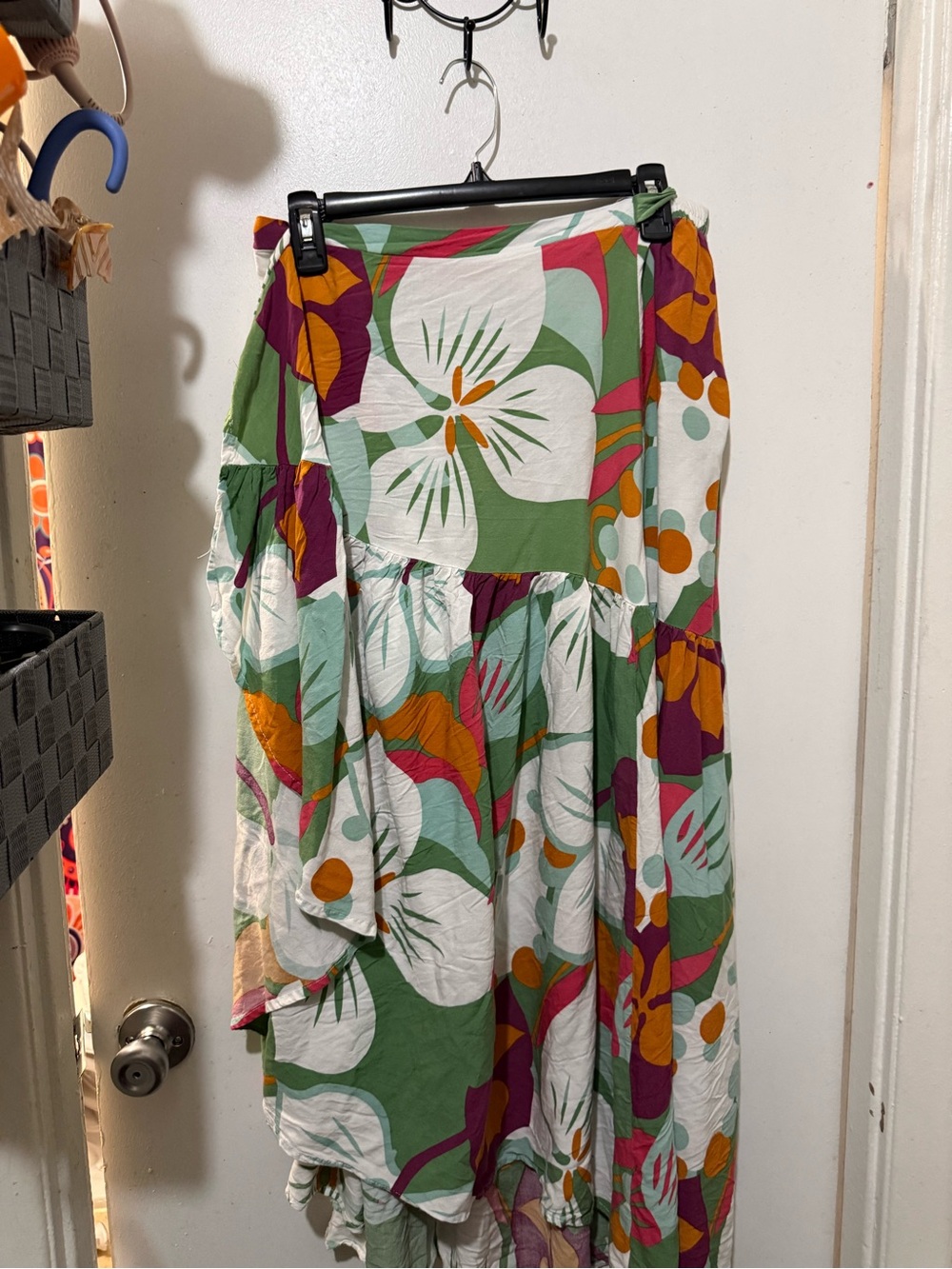 Vibrant Floral Tiered wrap Maxi Skirt - Green, White & Pop Colors